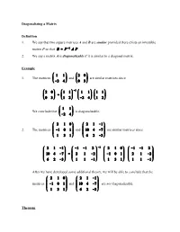 Diagonalizing a Matrix