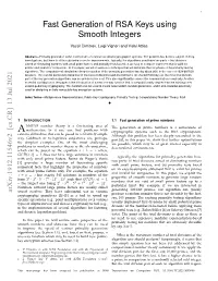 Fast Generation of RSA Keys Using Smooth Integers