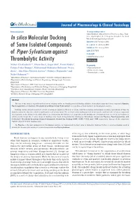 In Silico Molecular Docking of Some Isolated Compounds of Piper-Sylvaticum Against Thrombolytic Activity