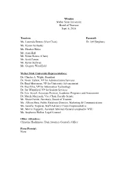 Minutes Weber State University Board of Trustees Sept. 6, 2016 Trustees