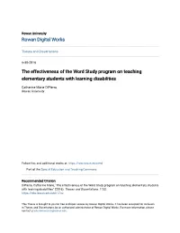 The Effectiveness of the Word Study Program on Teaching Elementary Students with Learning Disabilities