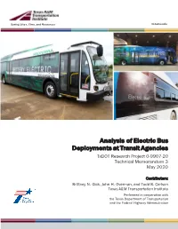 Analysis of Electric Bus Deployments at Transit Agencies Txdot Research Project 0-9907-20 Technical Memorandum 3 May 2020