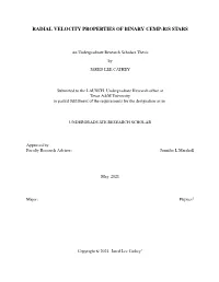 Radial Velocity Properties of Binary Cemp-R/S Stars