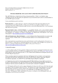Москва Reserved and Allocated Names Registration Policy