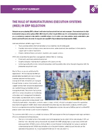 The Role of Manufacturing Execution Systems (Mes) in Erp Selection
