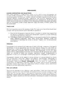Demography Course Description and Objectives