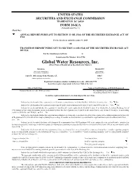 Global Water Resources, Inc. (Exact Name of Registrant As Specified in Its Charter)