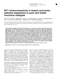 WT1 Immunoreactivity in Breast Carcinoma: Selective Expression in Pure and Mixed Mucinous Subtypes
