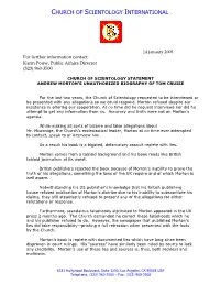 Church of Scientology Statement Andrew Morton’S Unauthorized Biography of Tom Cruise