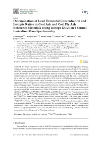 Determination of Lead Elemental Concentration and Isotopic Ratios in Coal Ash and Coal Fly Ash Reference Materials Using Isotope