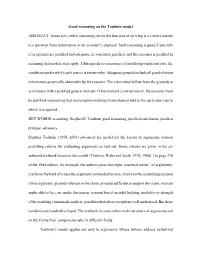 Good Reasoning on the Toulmin Model ABSTRACT: Some Solo Verbal