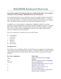 MACBOOK Keyboard Shortcuts