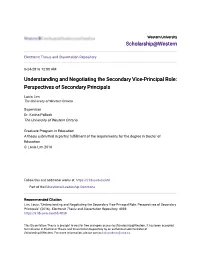 Understanding and Negotiating the Secondary Vice-Principal Role: Perspectives of Secondary Principals