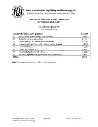 2020 Vascular Neurology CERT Content Specifications
