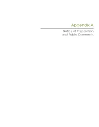 Appendix a Notice of Preparation and Public Comments ALAMEDA COUNTY COMMUNITY DEVELOPMENT AGENCY