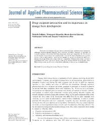 Drug-Excipient Interaction and Its Importance in Dosage Form