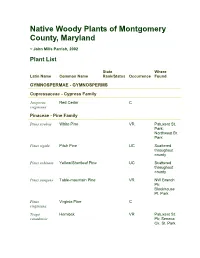 Native Woody Plants of Montgomery County, Maryland
