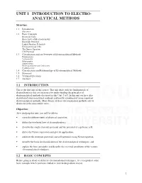 Unit 1 Introduction to Electro- Analytical Methods