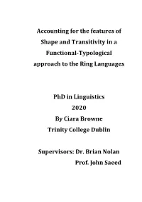 Accounting for the Features of Shape and Transitivity in a Functional-Typological Approach to the Ring Languages Phd in Linguist