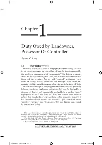 Chapter 1 Duty Owed by Landowner, Possessor Or Controller