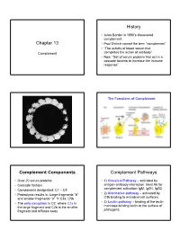 Chapter 13 History Complement Components Complement Pathways