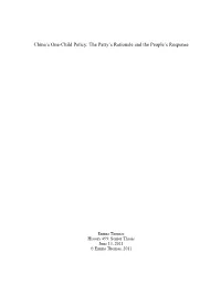 China's One-Child Policy: the Party's Rationale and the People's Response