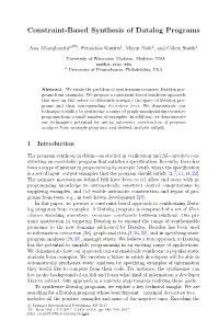 Constraint-Based Synthesis of Datalog Programs