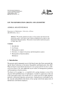 LIE TRANSFORMATION GROUPS and GEOMETRY 1. Introduction