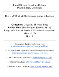 Reagan/Gorbachev Summit: Planning/Background Material (2) Box: 1