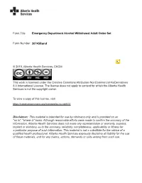 Emergency Department Alcohol Withdrawal Order