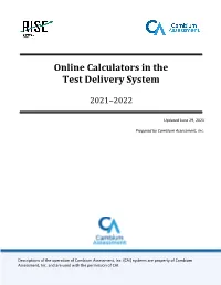 Online Calculators in the Test Delivery System