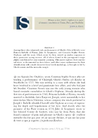 «Je Me Figurais Être Orphée», Wrote Countess Sophie Fersen After At- Tending a Performance of Christoph Gluck's Orpheus Oc