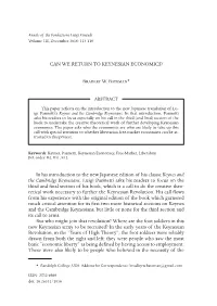 CAN WE RETURN to KEYNESIAN ECONOMICS? Bradley W. Bateman