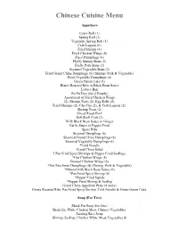 Chinese Cuisine Menu