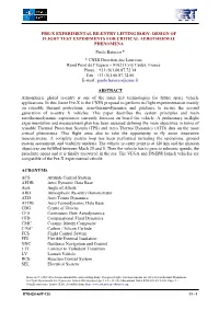PRE-X EXPERIMENTAL RE-ENTRY LIFTING BODY: DESIGN of FLIGHT TEST EXPERIMENTS for CRITICAL AEROTHERMAL PHENOMENA Paolo Baiocco