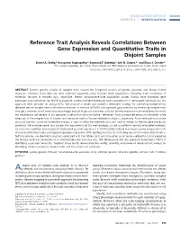 Reference Trait Analysis Reveals Correlations Between Gene Expression and Quantitative Traits in Disjoint Samples