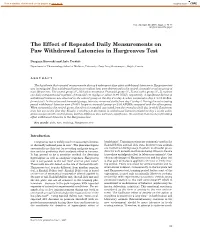 The Effect of Repeated Daily Measurements on Paw Withdrawal Latencies in Hargreaves Test