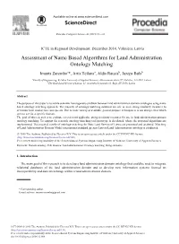 Assessment of Name Based Algorithms for Land Administration Ontology Matching