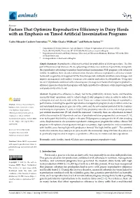 Factors That Optimize Reproductive Efficiency in Dairy Herds with an Emphasis on Timed Artificial Insemination Programs