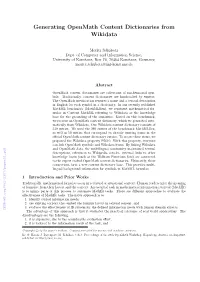 Generating Openmath Content Dictionaries from Wikidata