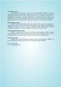 MIJST Is Covered and Cited by Science Citation Index Expanded