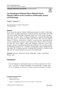 Two Genealogies of Human Values: Nietzsche Versus Edward O. Wilson on the Consilience of Philosophy, Science and Technology