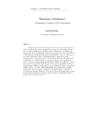 Hegemony Or Dominance? a Gramscian Analysis of US Ascendancy