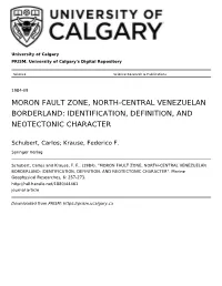 Moron Fault Zone, North-Central Venezuelan Borderland: Identification, Definition, and Neotectonic Character