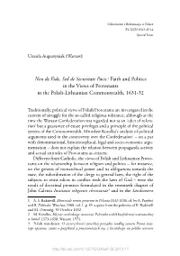 Non De Fide, Sed De Securitate Pacis.1 Faith and Politics in the Views of Protestants in the Polish‑Lithuanian Commonwealth, 1631‑32