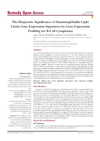 The Diagnostic Significance of Immunoglobulin Light Chain Gene Expression Signatures by Gene Expression Profiling for B-Cell Lymphoma