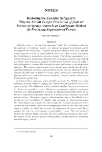 Why the Abbott Test for Preclusion of Judicial Review of Agency Action Is an Inadequate Method for Protecting Separation of Powers
