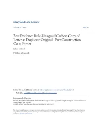 Best Evidence Rule-Unsigned Carbon Copy of Letter As Duplicate Original - Parr Construction Co