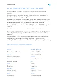 List of Approved Regulated Stock Exchanges