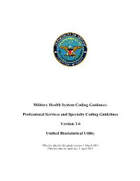 Military Health System Coding Guidance: Professional Services